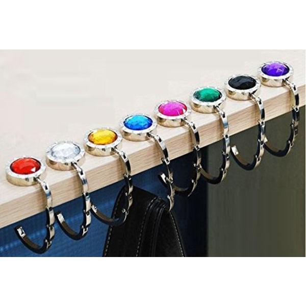 Krismile 6 stk Farverige Dame Foldbare Krog Hængere til Håndtaske, Krystal Gem Trendy Rhinestone (6)