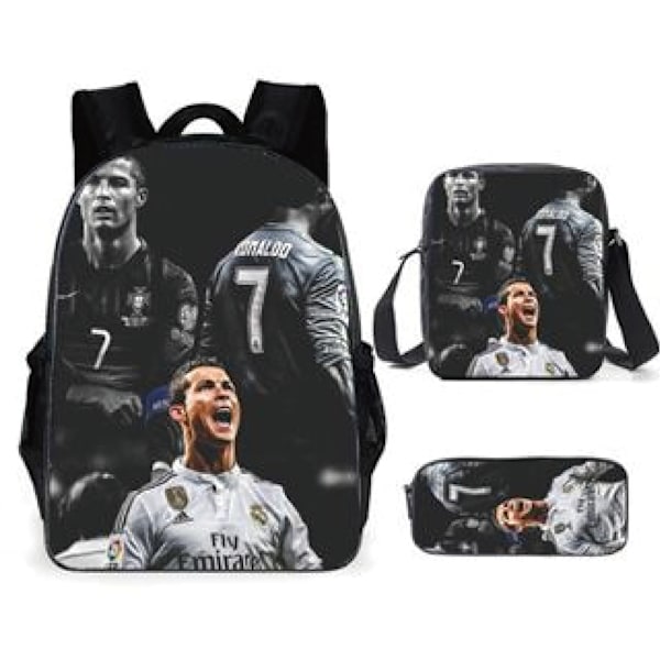 3-delt sæt Messi og Ronaldo rygsæk, studenterfodboldtaske, 3D-printet rygsæk style 9