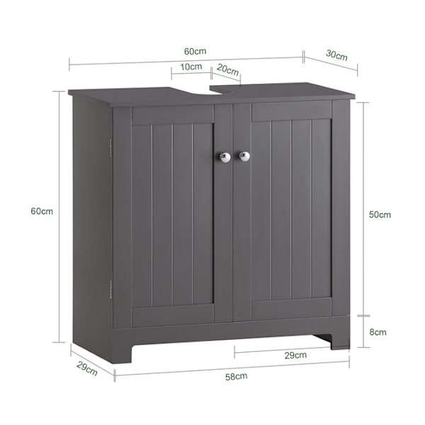 SoBuy håndvask underskab med 2 døre, badeværelsesskab, BZR18-DG Grå Grey Sink cabinet (on wall)