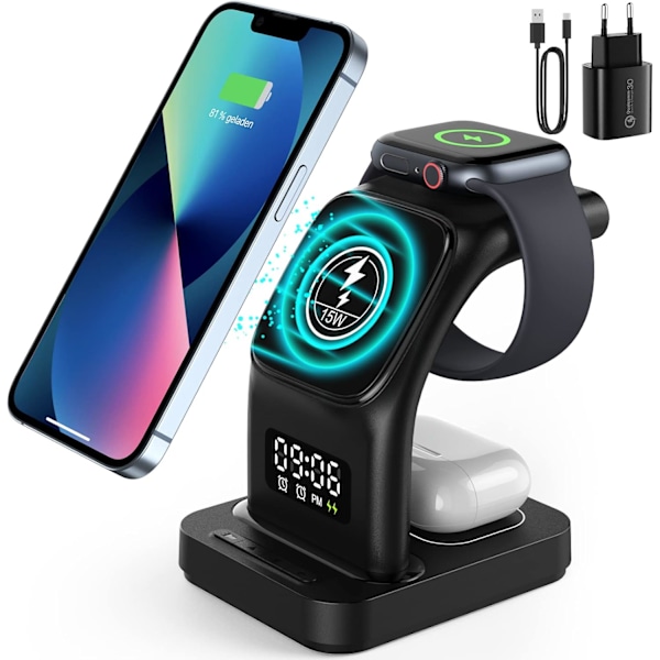 Trådløs oplader, magnetisk 5 i 1 induktiv opladningsstation