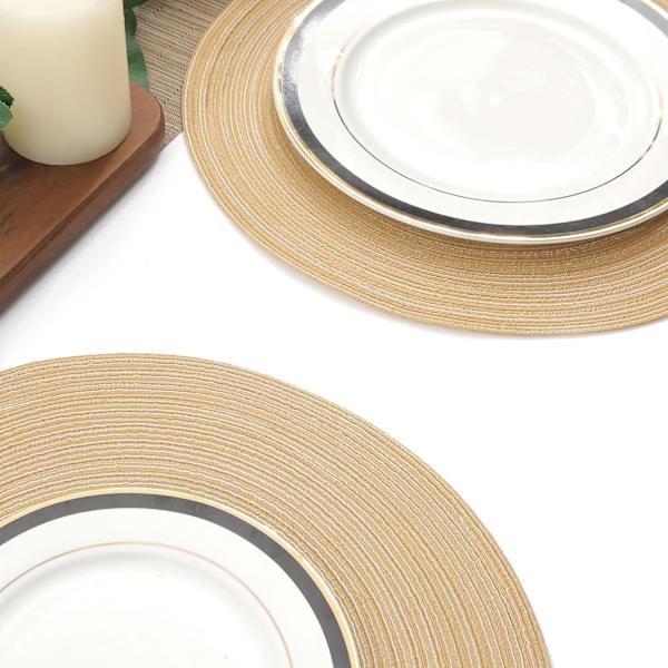 Bordmatter, sett med 6, Khaki 38x38cm Runde vevde bordmatter Vaskbare H G