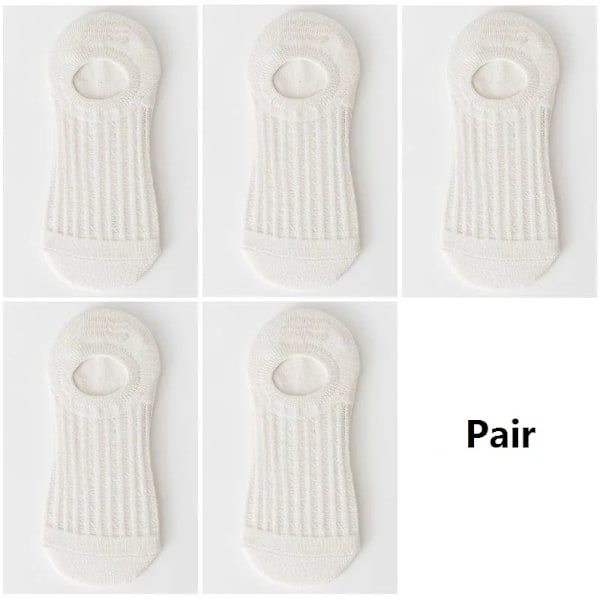 5 par osynliga båtstrumpor i silikon för kvinnor, halkfria 5 Pair White