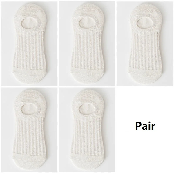 5 Paria Naisten Näkymättömät Vene-Sukat Silikonilla Liukumattomat 5 Pair White