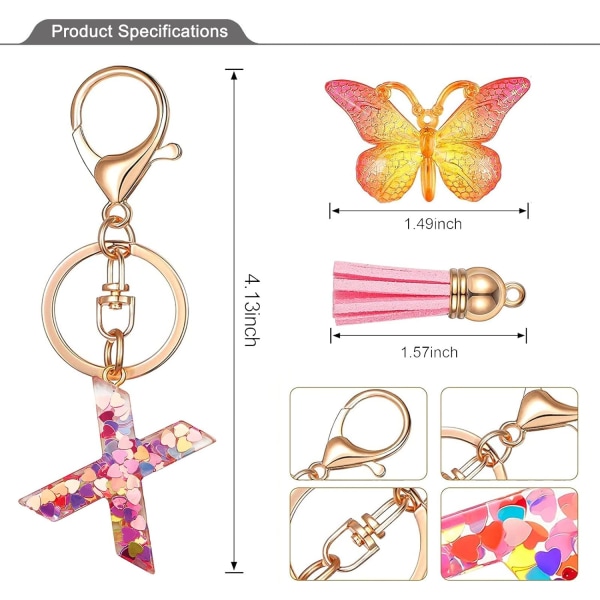 Alkukirjaimen avaimenperät naisille Tassel Butterfly Pink Purple Cute Auton avaimenperä lompakkoon Käsilaukut Reppu AZ Pink X