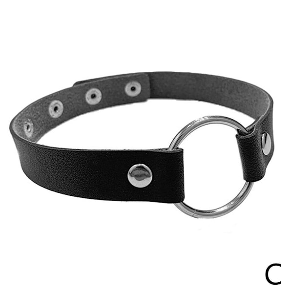 PU Nahkainen Choker Kaulakoru Säädettävä Sydänketju Kaulus BlackC Circle