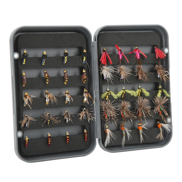 40 st Fiskebeten Fiskefluga Bete Assortment Set Kit med Vattentät Låda för Sjö Flod