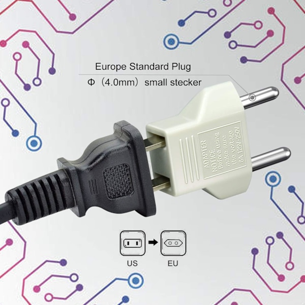 US til EU-adapter, [6-pakning] 2-pin CN Kina US-Amerika til 2-pin EU