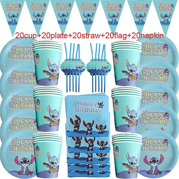 Disney Stitch Design Födelsedagsfest Dekorationer Servetter Pappersmuggar Tallrikar Pojkar Flickor Baby Shower Engångsbruk Bordsartiklar Tillbehör