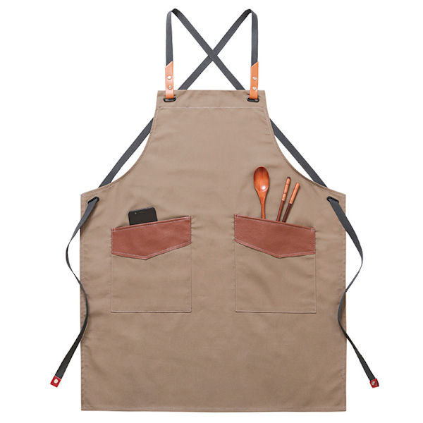 Förkläde i denim, modekök, frisör, varm gryta, mjölkte, tårtaffär, restaurangarbetskläder (khaki)