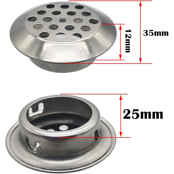 35 stk. 25mm rustfrit stål ventilationsgitter Rundt mesh åndbart