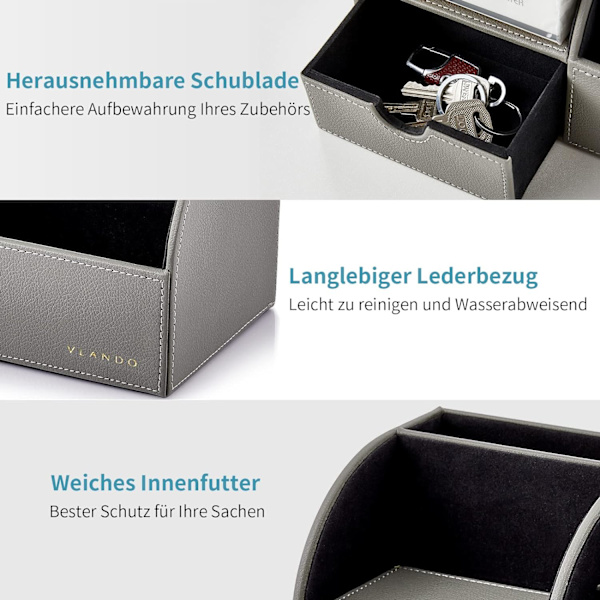 Elegantti 5-osainen työpöydän järjestäjä Kynäteline Sisältää laatikon Nahkainen Monitoiminen Toimiston Matkapuhelinjärjestäjä Kaukosäädin Dark Grey