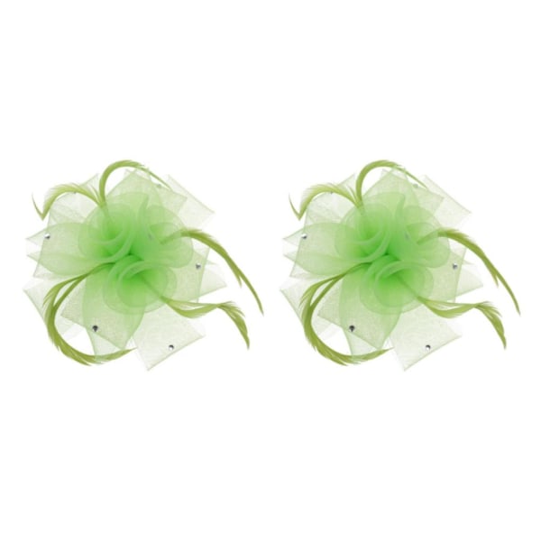 1/2 Bröllop Brud Dam Prom Rose Fjäder Fascinator Hårklämma Lime Grön Lime Green 2 Set