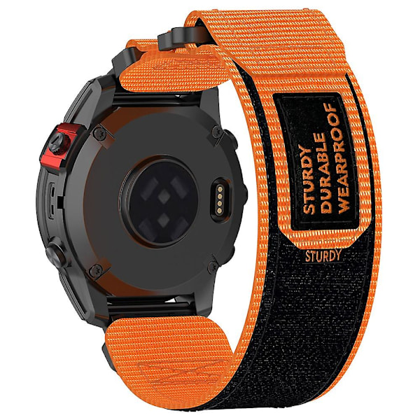 Nylonarmband med självhäftande remsa för Garmin Fenix 7X/7X Pro/Instinct 2X/Quickfit 26mm - Orange Orang Orange Garmin Fenix 7X
