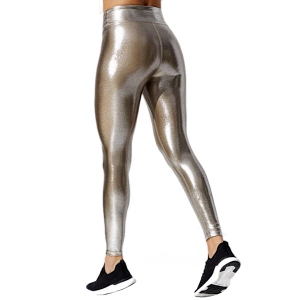 Metalliska leggings för kvinnor med hög midja, glänsande byxor, leggings grå guld gray gold L