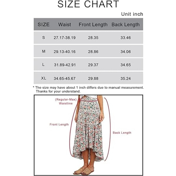 IC Blomstrete Midi-Skjørt for Kvinner Boho Elastisk Høy Livvidde Lange Skjørt for Kvinner Trendy Høy-Lav Hem