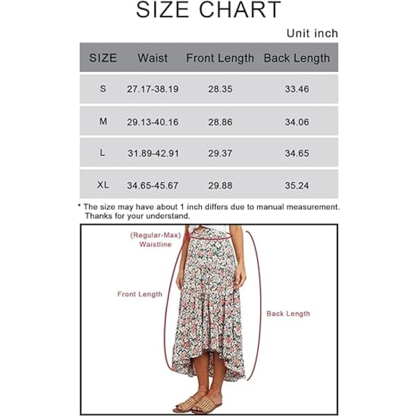 IC Ditzy Print Midi Nederdel Til Kvinder Boho Elastisk Høj Talje Lange Nederdele Til Kvinder Trendy Høj Lav Hem