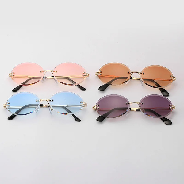 9959 Cool Fashion Små Ovale Rammeløse Briller Kvinder Trendy Rammeløse Solbriller 2024 C1 Oval