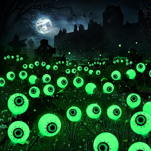 Gröna Halloween-lampor, 4-pack 24 LED Halloween Sol-ögonbolllampor, 2 lägen Halloween Vattentät Halloween Svajande Ögonboll Stigen Trädgård Dekoration 24 lights box green