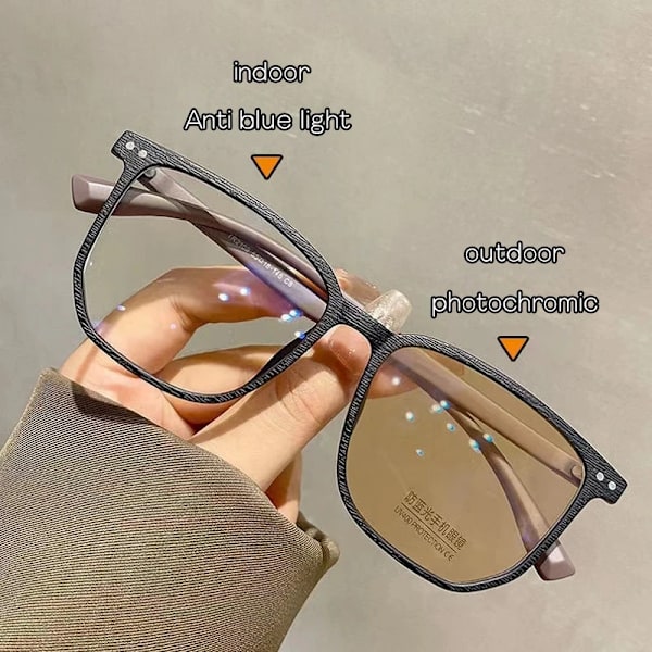 2024 Vintage Fashion Dame Herre Farveskiftende Solbriller Anti Blåt Lys Kvadratiske Stel Fotochromiske Briller C3 Photochromic To Grey