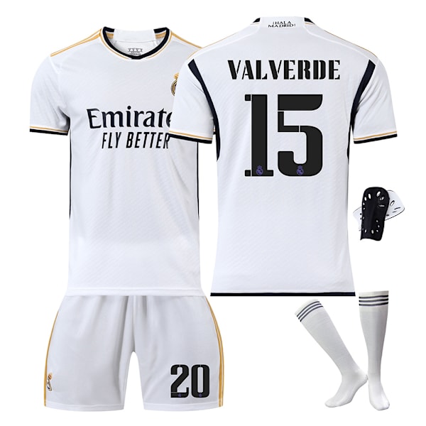 Real Madrid Fotballdrakt 23-24 20 Vinicius 10 Modric 9 Benzema Nr. 7 Hazard Jersey Versjon Home No. 15 + socks and gear XXXL