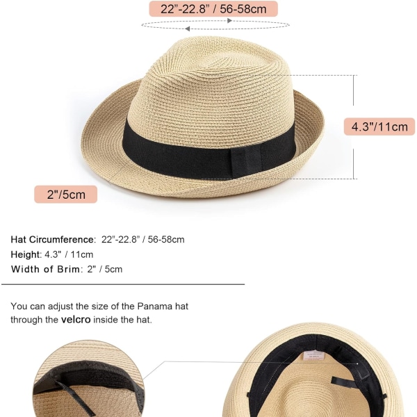 Damer Straw Panama Hat Fedora Strand Sol Hat Bred Brätte Straw Roll up Hat UPF 50+ 1 Pc Kort Skygge: Beige G Pc Short Brim: Beige G One Size