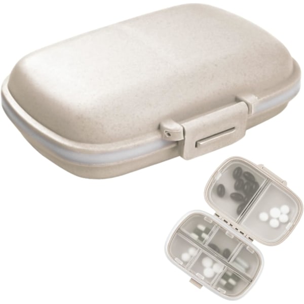 Beige, 1 resetable pillbox, 8 fack, liten bärbar tablettbox
