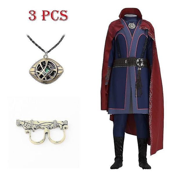 Doctor Strange Cosplay -asu, kaulakoru, sormus, Steve, punainen viitta, kaapu, Halloween-karnevaaliasu lapsille