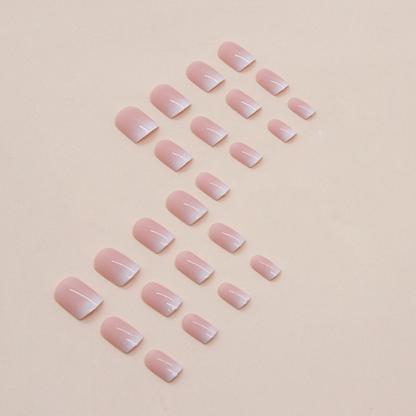 24 stk trykk på negler - Nude Pink korte falske negler - Kvadrat falske negler med lim - Fashion falske negler for kvinner jenter Sunmostar