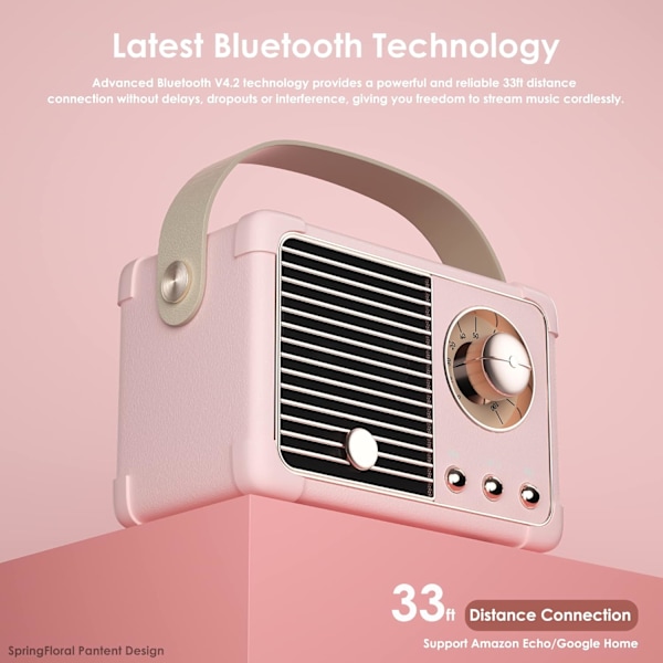 Retro Bluetooth-kaiutin, Langaton Vintage Pieni Kaiutin, Hands-Free Puhelut, 400mA Akku, TF-kortti, Aux-liitäntä, Kannettava Kaiutin iOS- ja Android-älypuhelimille