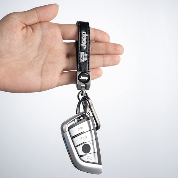 Ægte læder bilnøglering til Jeep nøglering bilnøgle fob nøglering nøglering Wrangler Compass Cherokee mænd og kvinder, bilnøgle sort