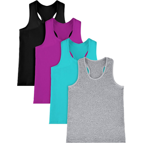 INIOR 4 stk. Pige Danse Tank Tops Racerback Crop Tank Tops Ærmeløs Top til Gymnastik Sort Pink Gr 13-14