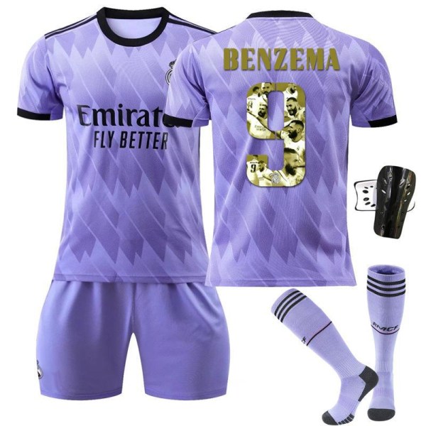 2022 Ballon d'Or-vinnare guld nr 9 Benzema fotbollsuniform set med strumpor hemma och borta specialutgåvan tröja Away purple socks + protective gear #2XL