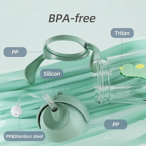 Babykopp med sugerør 12-18 måneder, Vektet ballbarnestol med håndtak, Barnevannflaske 8oz (Grønn)