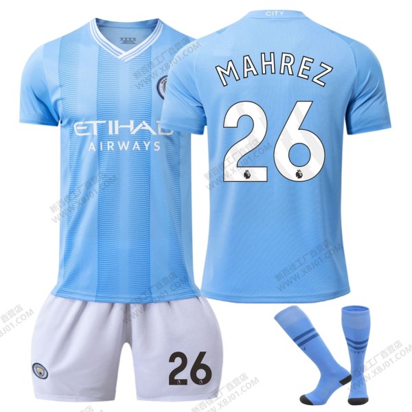 23-24 Manchester City hemma nr 9 Haaland 17 De Bruyne 10 Grealish fotbollsuniform korrekt version av bollkläderna Size 26 with socks 18#