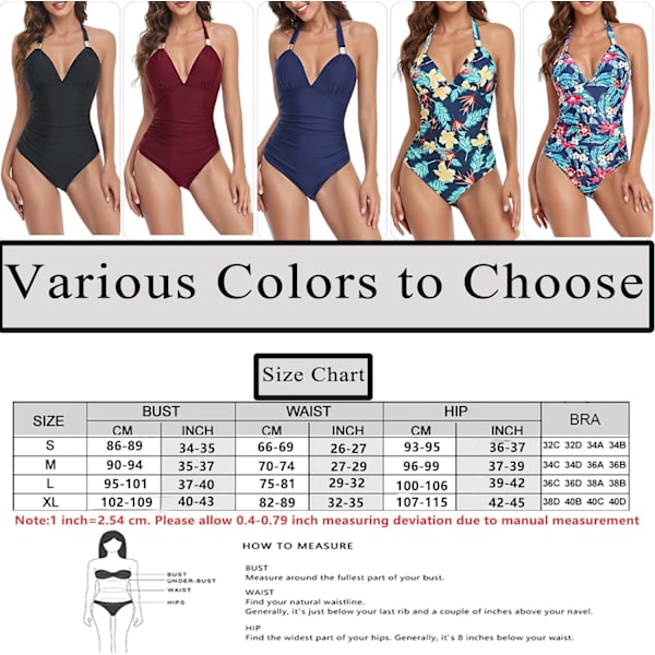Kvinders Tummy Control One Piece Badedragt Slankning Badetøj V-hals Rygløs Ruffle Badetøj (XL Sort)