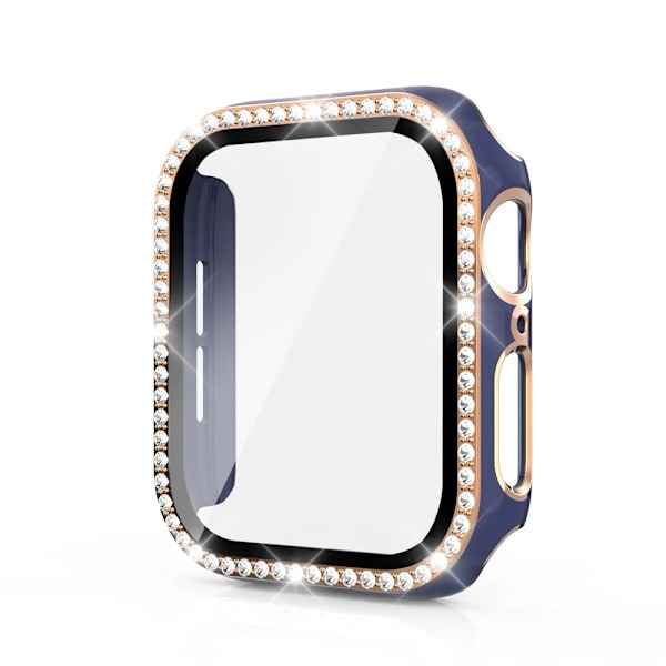 Bling Glass+ -kotelo Apple Watchille 45mm 41mm 40mm 44mm 42mm 38mm Timantti puskuri + näytönsuoja iWatch sarja 7 9 8 5 6 SE Sininen A blue rose 41mm Series 7 8 9