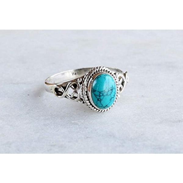 Turkis Ring i 925 Sterling Sølv Statement Ring Kvinners Håndlaget Ring Edelsten Juleringe Løfte Ring Størrelse US 6 Kvinners Gave