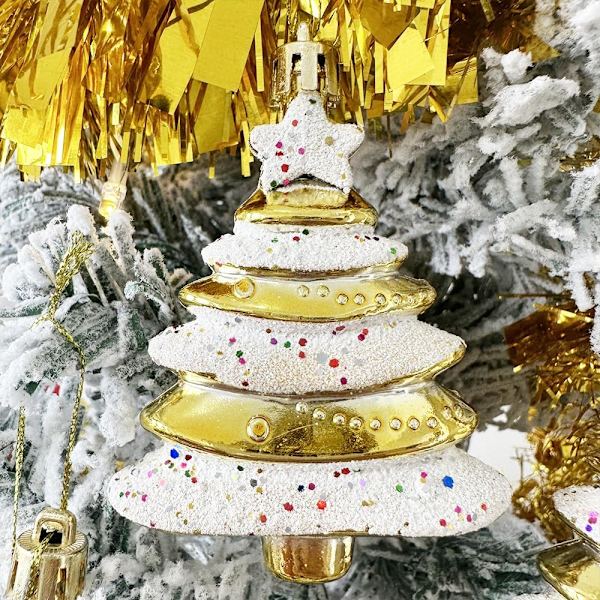 4 stykker juletrær hengende dekorasjoner glitter juletrær kuler juletrær dekorasjoner juletrær anheng glitter jul Gold