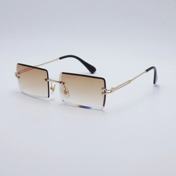 SPUKA #31274 Ramlösa Rektangulära Mode Solglasögon för Kvinnor och Män 12.Gold-Gray/Pink