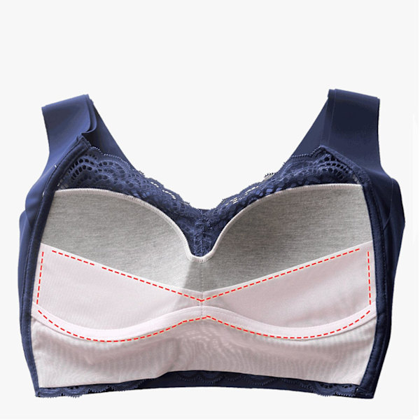 Lyft Stretch Full Figure Seamless Lace Cut Out Bra Mjuk Sömlös Sov BH Sport BH Blå Blue 2XL