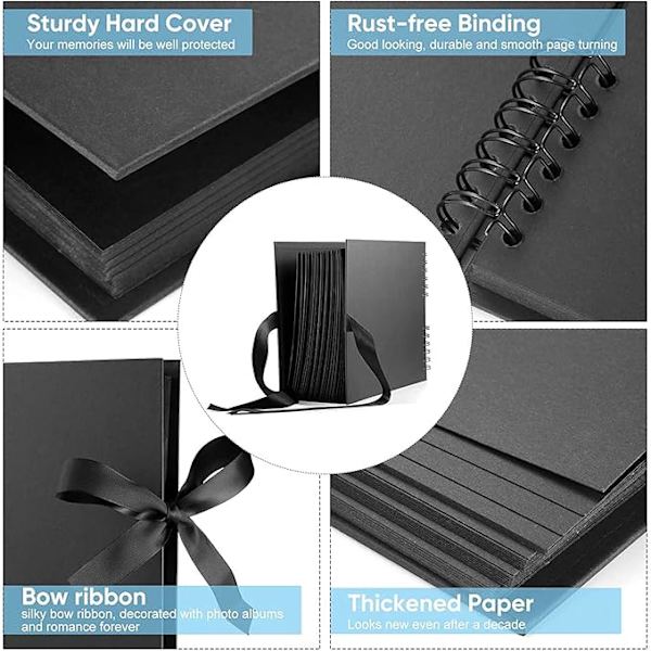 Fotoalbum for utklippsbok, DIY fotoalbum med 6 metallpenner, 80 sider