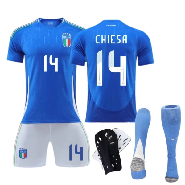 Europeiska cupen - Italiens hemmatröja nr 14 Chiesa nr 18 Barella barnvuxen set fotboll No socks size 8 28