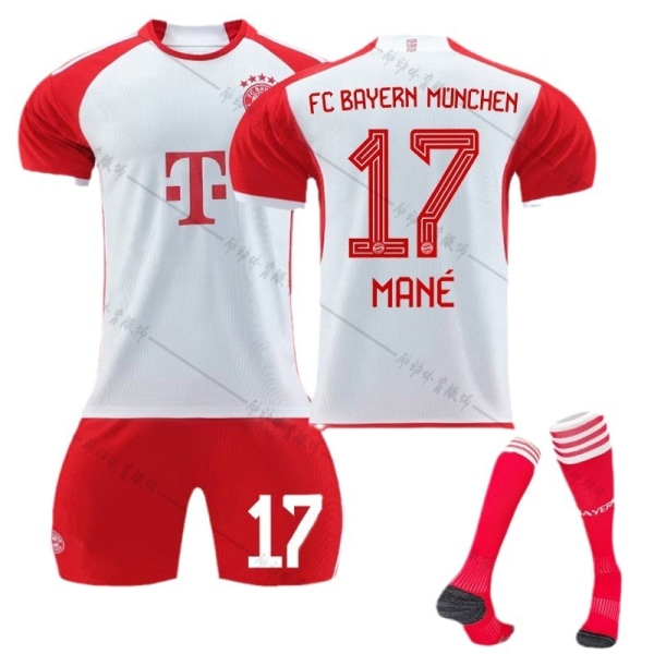 23-24 Bayern hemtröja röd och vit fotbollströja nr 9 Kane nr 10 Sane 25 Muller 42 Musiala tröja No. 25 with socks + protective gear #22