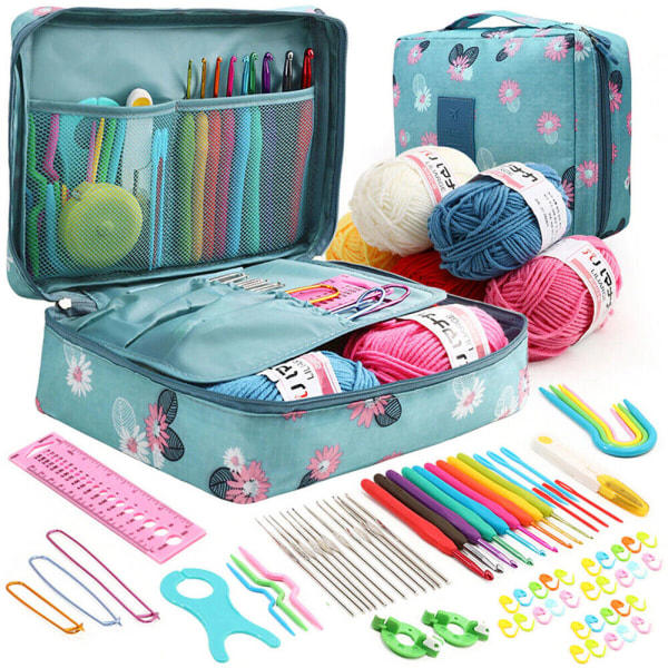 79pc Ergonomisk virknålsset 5 rullar garn stickningskit A