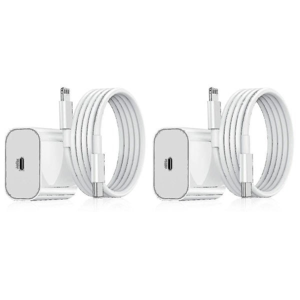 2-pak iphone-oplader Hurtig opladeradapter + kabel 20w Usb-c Hvid 2-pak-WELLNGS