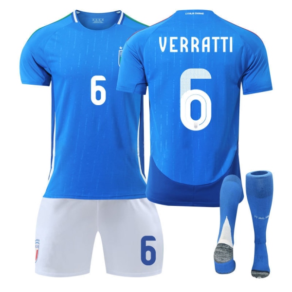 Europacup Italien tröja 2024 hemma Chiesa träningsdräkt för vuxna för barn herr- och damfotbollsdräkter Italy Home No. 6 + Socks L