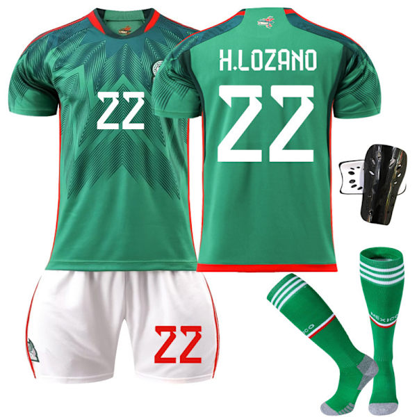 22-23 Mexiko fotbollströja nr 14 hem 16 tröja grön 9 Raul 22 Lozeno kostym original strumpor No. 22 with socks + protective gear #20