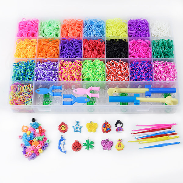 Loom Bands sæt 6.800 elastikker - Lav dine egne armbånd & figurer flerfarvet