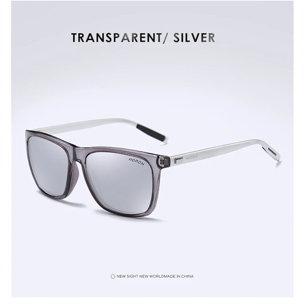 AORON Polariseret Solbriller Mænd Klassiske Kvadratiske Solbriller UV400 Spejl Aluminium Ben Briller Transparent Sølv Transparent Silver Package 3