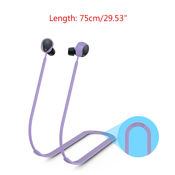 Vedenpitävä ja pudotusta kestävä kaulahihna, langaton Bluetooth-yhteensopiva kuulokkeiden kaapeli, köysi, johto, yhteensopiva WF-1000XM5:lle Purple 0.03